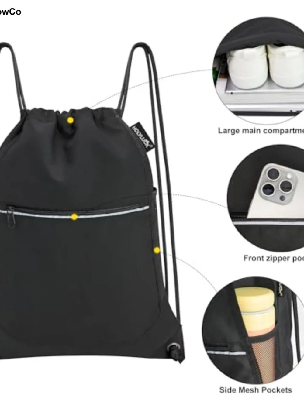 Drawstring Backpack Gym Bag Mesh Pockets String Bag Men Women Sports Travel